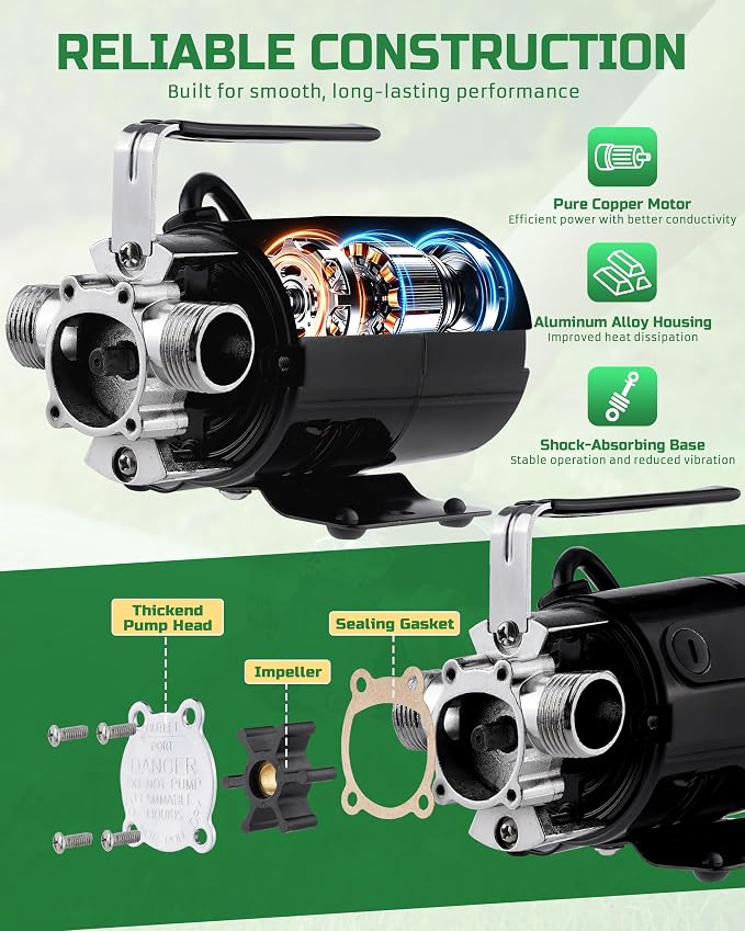 1/10HP Water Transfer Pump, Electric Utility Pump w/ 2 x 6 ft Garden Hose Kit, 110V 330GPH Water Removal Pump for Rain Barrel, Flooding & Aquarium, Self Priming Garden Water Drain Pumps