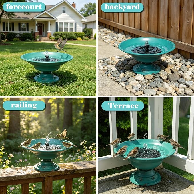Solar Bird Bath Fountains, Bird Bath for Outside with cast Iron Base, Bird Bath Bowl for Outdoor Garden and Patio Decoration