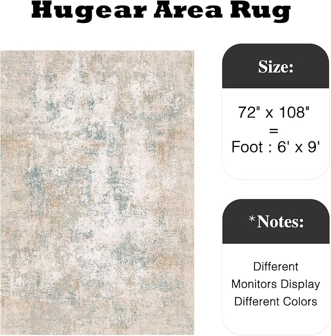 6x9 Beige Blue Modern Abstract Washable Area Rug for Living Room | Low Pile, Non Slip, Modern Abstract Style, Soft Indoor Rug for Living Room, Bedroom, Dining Room, Office, Home Decor