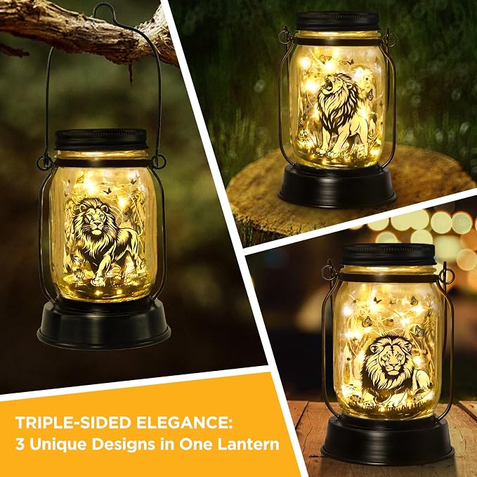 kyoryuger Lion Gifts for Women/Men Lion Solar Lanterns Mom Birthday Animal Simba Lovers Lantern Animal Memorial Lights Solar Garden Decoration for Yard, Patio,Backyard,Porch Torches, Home Decor