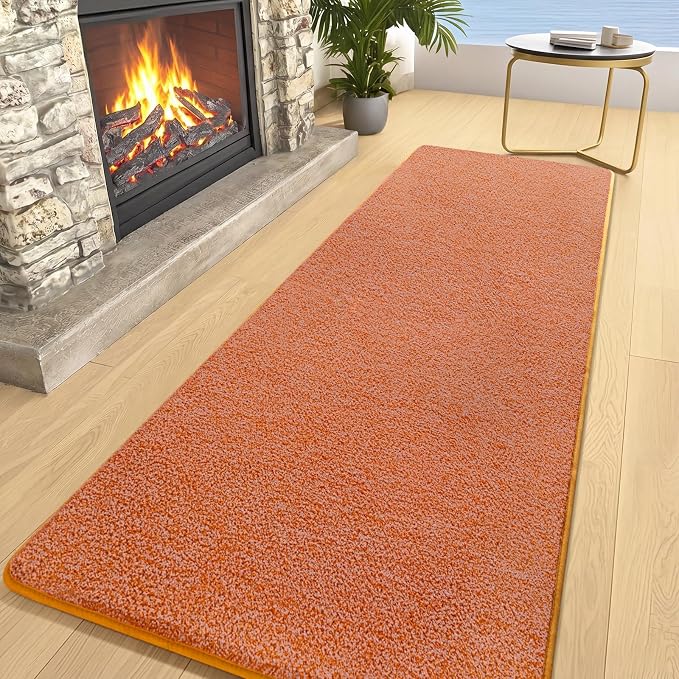 AROGAN 2x10 Runner Rug for Hallway, Long Runner Rugs Non Slip, Orange | Soft Washable Memory Foam Carpet for Bedroom, Non Slip Backing Runners Rug for Hallways, Kitchen, Bathroom, Entryway Home