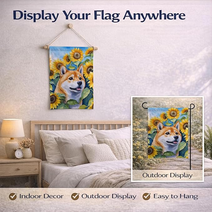 Caroline's Treasures DAC6161GF Shiba Inu in Sunflowers Garden Flag Mailbox Flag Decorative Yard Flag Banner Outside Patio Artwork Yard Flower Beds, Garden Size, Multicolor