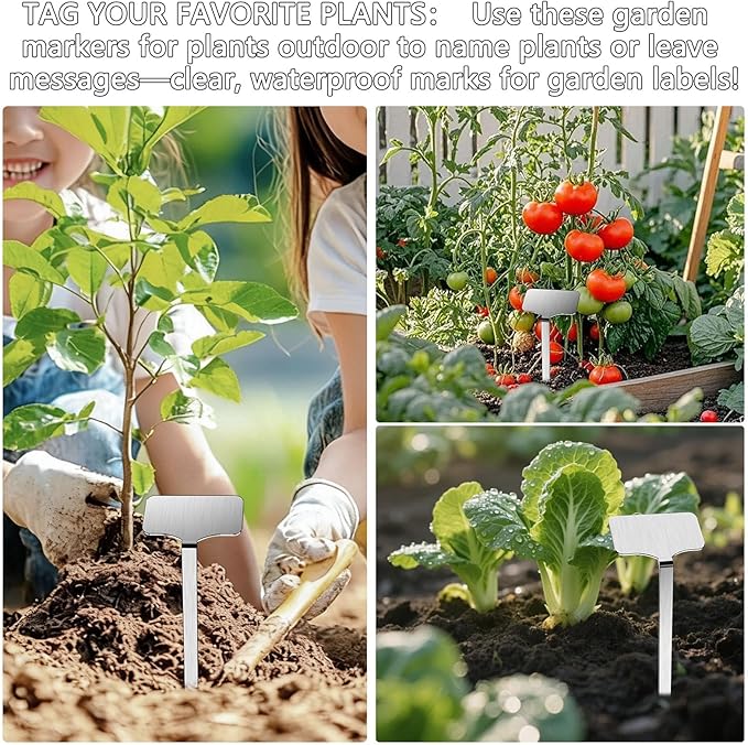 304 Stainless Steel Plant Label, 10 Waterproof Metal Plant Label Stakes and Marker Pen, 7.87" Garden Markers for Outdoor Indoor Plants Identification.