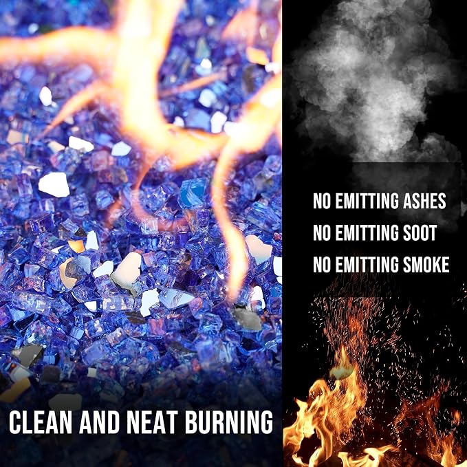 Skyflame High Luster 10-Pound Fire Glass for Fire Pit Fireplace Landscaping, 1/4-Inch Cobalt Blue Reflective