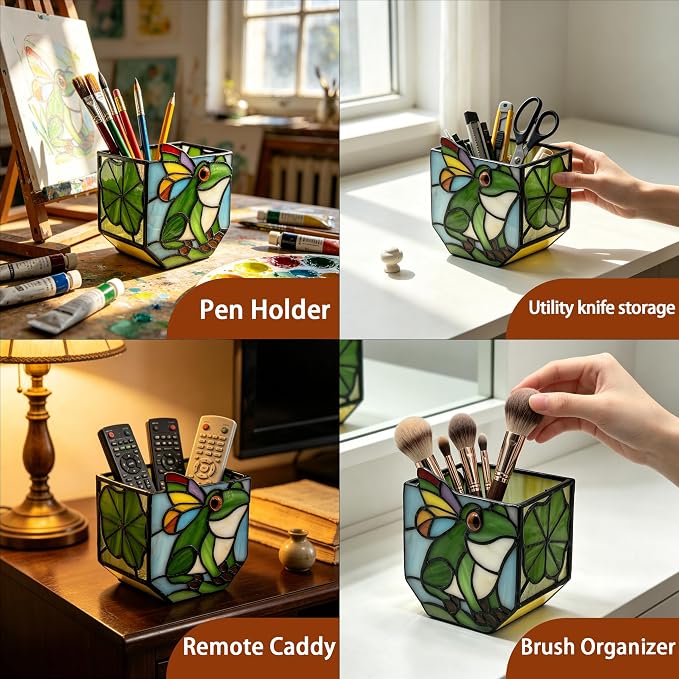 Stained Glass Frog Planter, Colorful Decorative Succulent Pot, Unique Indoor Plant Holder, Cute Frog Gift for Women