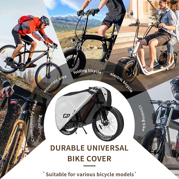 Bike Covers Outdoor Storage Waterproof. It Comes in 3 Colors and 2 Sizes. The Bike Cover is Equipped With a Bike Chain Lock