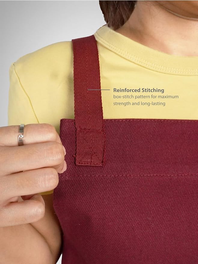 100% Cotton Kitchen Apron with 2 Pockets – Adjustable Chef Apron for Cooking Baking BBQ – Unisex Apron