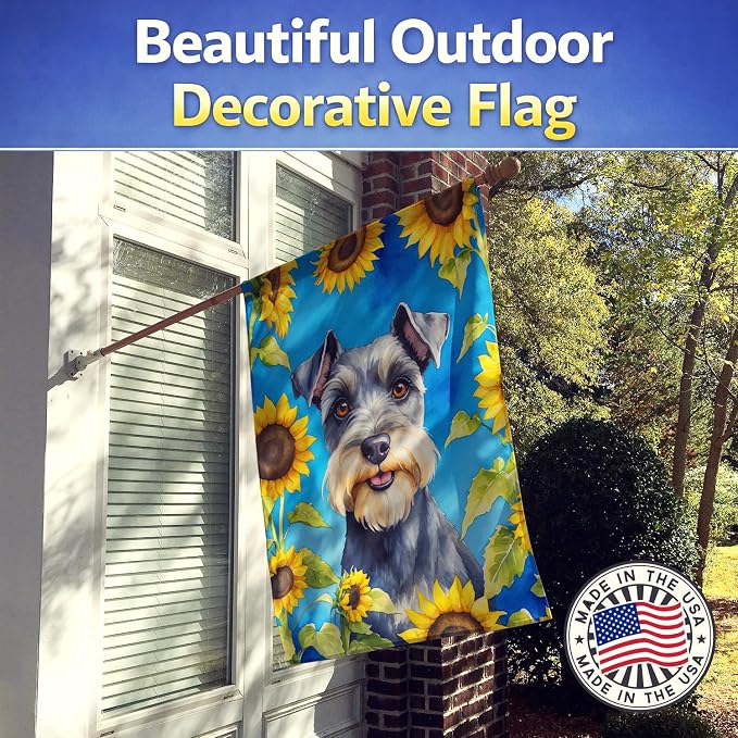 Caroline's Treasures DAC6156CHF Schnauzer in Sunflowers House Flag Large Porch Sleeve Pole Decorative Outside Yard Banner Artwork Wall Hanging, Polyester, House Size, Multicolor