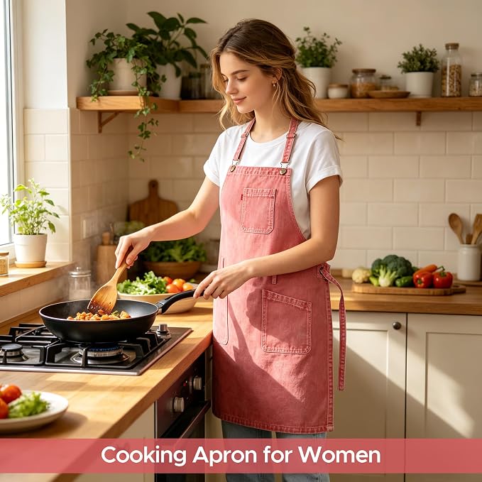 Denim Chef Apron for Women with Pockets, Jean Waitress Server Kitchen Apron for Men Cooking Gardening Painting