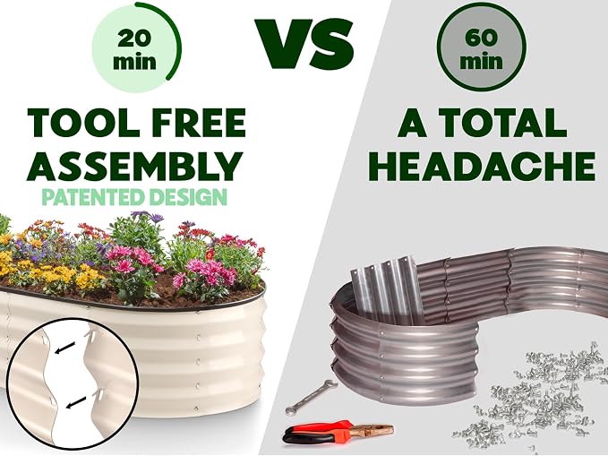 Plant & Plot Galvanized Raised Garden Beds Outdoor // 6×3×1 ft (2-Pack) Planter Raised Beds for Gardening, Vegetables, Flowers // Large Metal Garden Box // Patented Tool-Free Design (White)