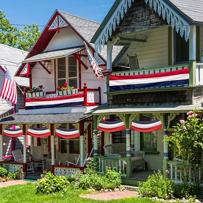Patriotic Bunting Decorations Indoor Outdoor 2x20 Ft Red White & Blue Stripe Banners Patriotic Decorations American Flags for Outside Home Garden Fence Porch,USA Patriotic Flag Bunting Presidents Day Decoration.