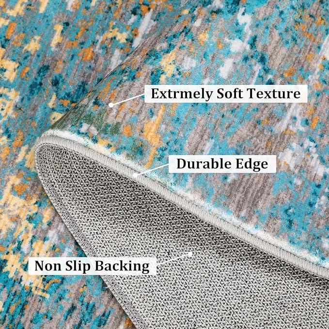 ROYHOME Modern Abstract 2x8 Runner Rug Washable Non Slip, Multi Color | Stain Resistant Rug for Hallway Kitchen Bedroom Non Shedding Low Pile Indoor Floor Cover