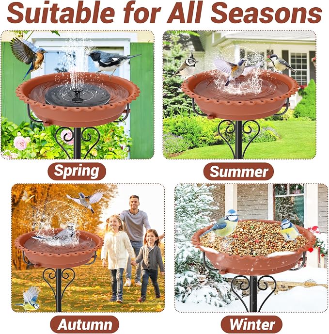 Bird Bath for Outside,40In Vintage Freestanding Bird Baths for Outdoors with Removable Bowl,Bird Baths Feeder with 5 Prongs Base for Garden Patio Yard Lawn Decor (Brown)