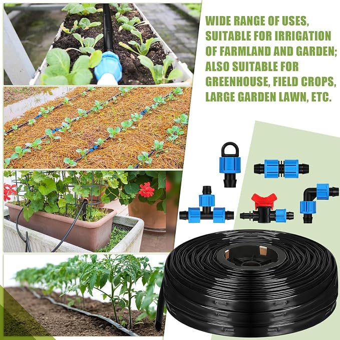 Tondiamo 1000 ft 5/8 Inch Drip Tape Irrigation Tubing Kit 8 Mil 6" Spacing Hose Garden Landscape Irrigation System Automatic Equipment for Farms