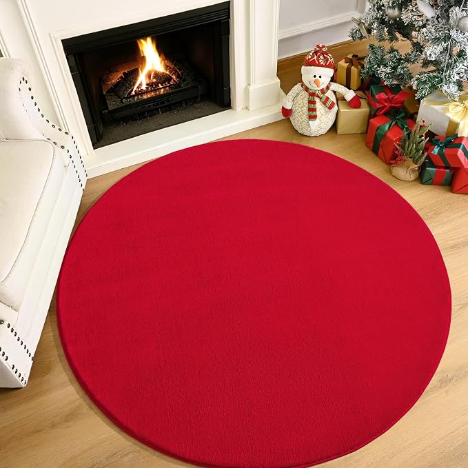Amearea Red Round Area Rug 5ft Washable Circle Rugs for Bedroom Living Room | Fluffy Indoor Thickened Memory Foam Rug, Non Slip Minimalist Circular Carpet for Kids Boys Girls Dorm Nursery Room Decor