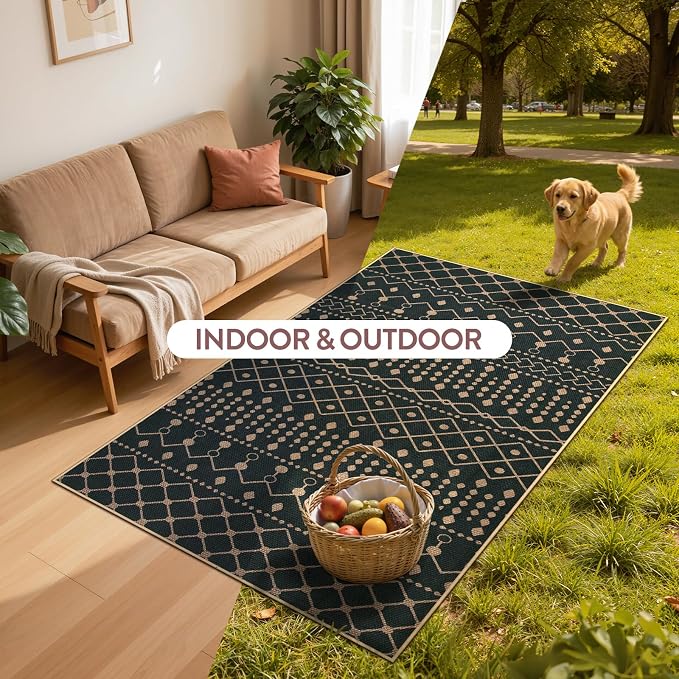 Lahome Moroccan Easy Jute Washable Runner Rug, 2x8 Black Kitchen Runner | Distressed Print Geometric Carpet for Inside Entryway Hallways Laundry Room Foyer