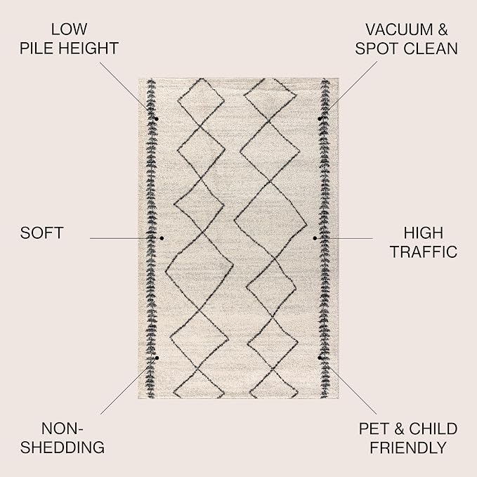 JONATHAN Y Zaina Moroccan Beni Souk Cream/Black Indoor Area Rug, 3x5, Contemporary, Modern, Easy-Cleaning for Living Room, Bedroom, Kitchen, Pet Friendly, Non-Shedding (MOH203A-3)