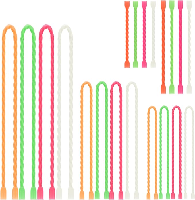 TRIPLE DEER 20Pcs 3-24 Inch Silicone Cable Ties Colorful Reusable Steel-Core Silicone Twist Gear Tie Straps for Bundling and Organizing, Bendable Holder Strap for Indoor and Out All Purpose