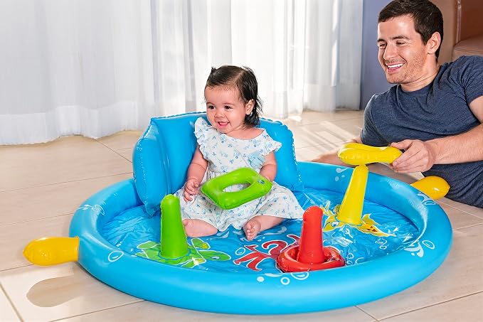 Bestway Seashapes Splash Pad | Baby Sensory Water Pool, with Backrest, Sunshade and Games, 6 Months +