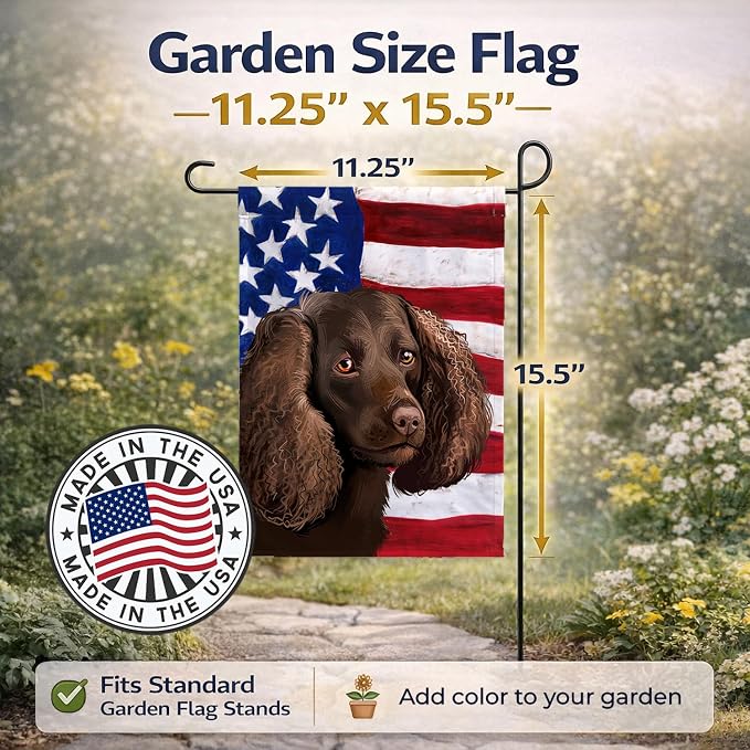 Caroline's Treasures CK6402GF American Water Spaniel American Flag Garden Flag Mailbox Flag Decorative Yard Flag Banner Outside Patio Artwork Yard Flower Beds, Garden Size, Multicolor