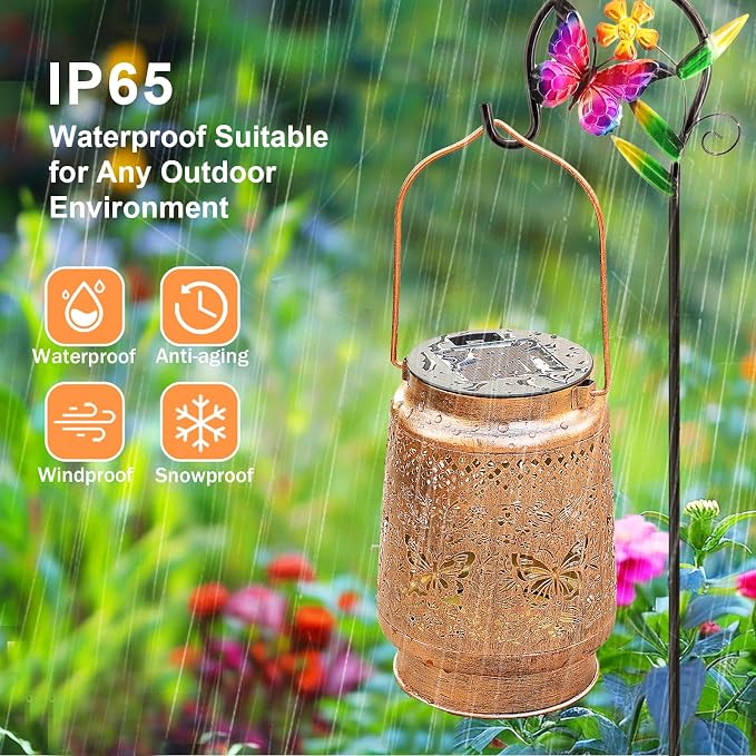 Butterfly Solar Lanterns Outdoor with Shepherd Hook, Birthday Gift Mothers Day Gift for Women Mom Grandma Wife Daughter, Waterproof LED Hanging Lights, Decor for Yard Garden Patio Porch Lawn Tabletop