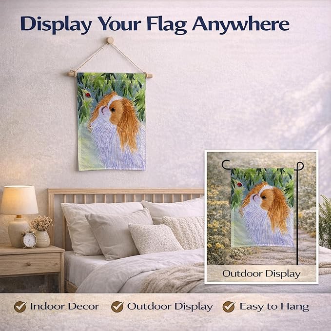 Caroline's Treasures SS8260GF Japanese Chin Garden Flag Mailbox Flag Decorative Yard Flag Banner Outside Patio Artwork Yard Flower Beds, Garden Size, Multicolor