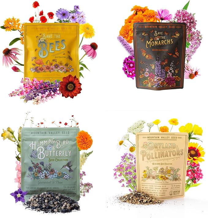 Mountain Valley Seed Co Wildflower Seeds Collection - 500,000+ Bulk Seeds | 6 Wildflower Mixes Including Hummingbird, Butterfly, Monarch, Bee, Shaded Woodland, Rocky Mountain, and Dryland Pollinators
