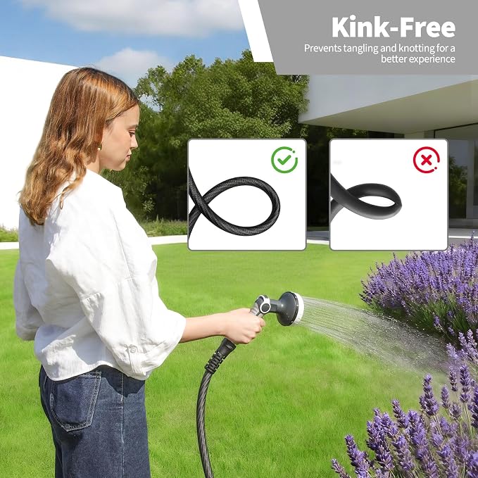 Garden Hose 25ft x 5/8",Flexible Water Hose,Lightweight Braided Hose with Swivel Handle,Leak-Free Connections, Male to Female Fittings, Kink Resistant Durable Hybrid Hose,Grey