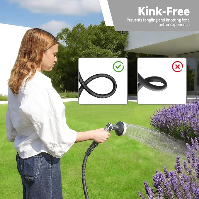 Garden Hose 50ft x 5/8",Flexible Water Hose,Lightweight Braided Hose with Swivel Handle,Leak-Free Connections, Male to Female Fittings, Kink Resistant Durable Hybrid Hose,Grey