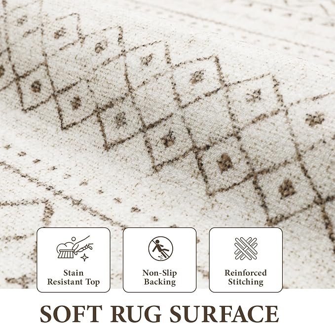 Area Rug Living Room Rugs 8x10 - Large Soft Boho Geometric Rug, Non-Slip Foldable Washable Rugs Non Shedding Morden Indoor Floor Carpet for Living Bedroom Office Dining Room (Brown,8' x 10')
