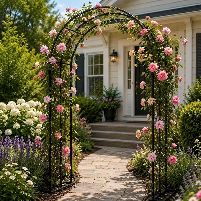 Garden Arch Trellis 55" W x 90" H Metal Arbor for Climbing Plants, Wedding Arch for Ceremony Indoor Outdoor, Black Garden Arbor for Party Decoration Backyard Lawn (Black, 55" W x 90" H)