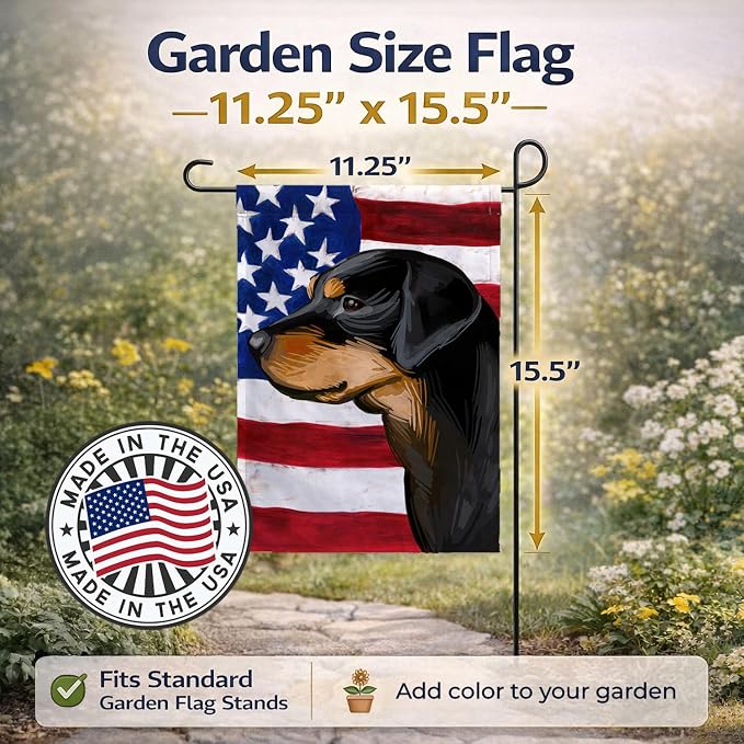 Caroline's Treasures CK6714GF Smaland Hound Dog American Flag Garden Flag Mailbox Flag Decorative Yard Flag Banner Outside Patio Artwork Yard Flower Beds, Garden Size, Multicolor