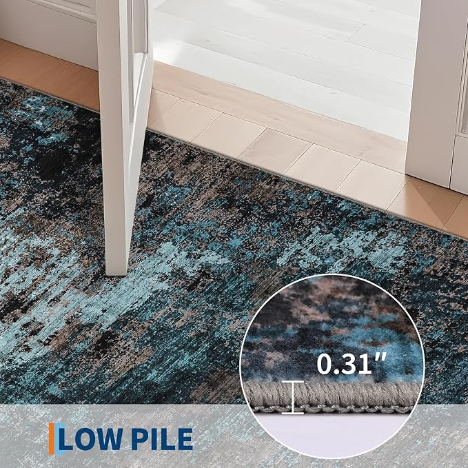 GarveeHome Abstract Area Rugs 5x7 Ultra-Soft Modern Indoor Blue Green | Non-Slip Backing, Stain-Resistant Low Pile Floor Cover, Colorful Indoor Mat, Bedroom, Kitchen, Laundry