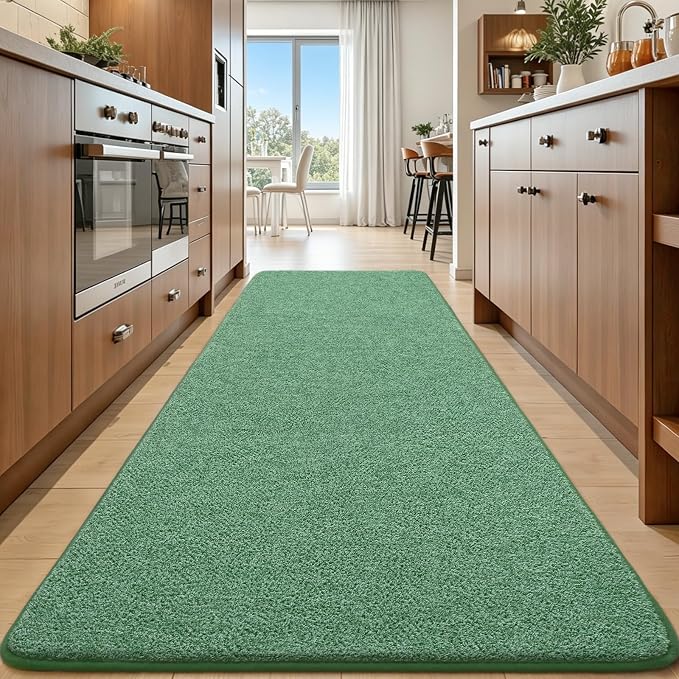 Keeko 2x8 Area Rugs for Living Room,Soft Washable Memory Foam Bedroom Rug | Indoor Throw Rug Low Pile Minimalist Non Slip Carpet for Kids Nursery Classroom Dorm Room Home Decor Green and White