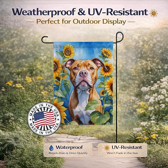 Caroline's Treasures DAC6133GF Pit Bull Terrier in Sunflowers Garden Flag Mailbox Flag Decorative Yard Flag Banner Outside Patio Artwork Yard Flower Beds, Garden Size, Multicolor