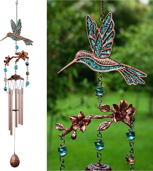 Wind Chimes - Wind Chimes for Outside Deep Tone 32 inches 5 Aluminum Tubes, Birthday, Memorial, Gifts for Mom, Grandma, Daughter, Decoration for Home, Garden, Patio (32" Hummingbird Turquoise)