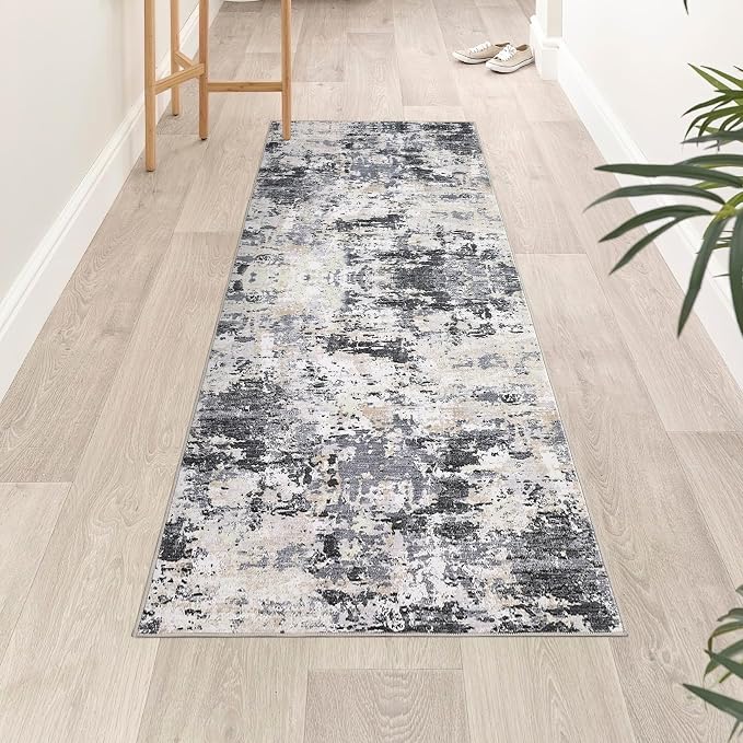 ROYHOME Modern Abstract 2x10 Runner Rug Washable, Black Yellow | Non Slip Stain Resistant Rug for Hallway Kitchen Bedroom Non Shedding Low Pile Indoor Floor Cover