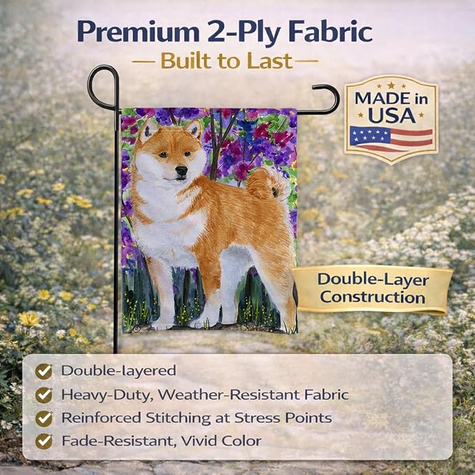 Caroline's Treasures SS8061GF Shiba Inu Garden Flag Mailbox Flag Decorative Yard Flag Banner Outside Patio Artwork Yard Flower Beds, Garden Size, Multicolor