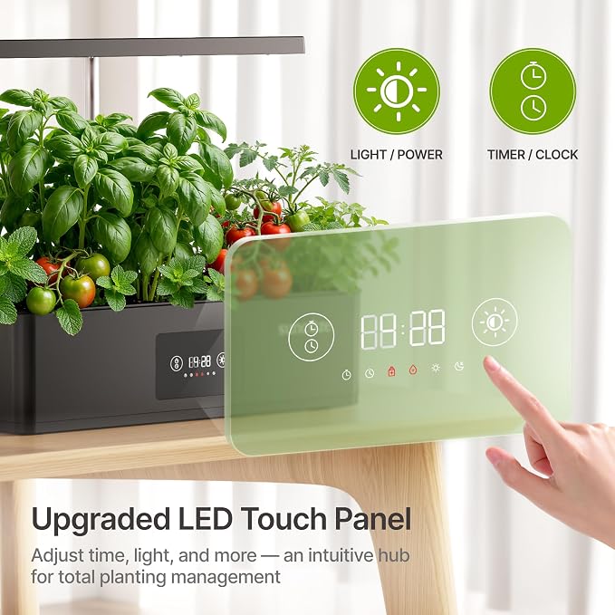 SUNCOZE Hydroponics Growing System Kit with 24W Dimmable LED Light, Black | 12 Pods Indoor Herb Garden with Timer & Local Time Setting, Adjustable Height, Smart Countertop Garden for Home & Kitchen