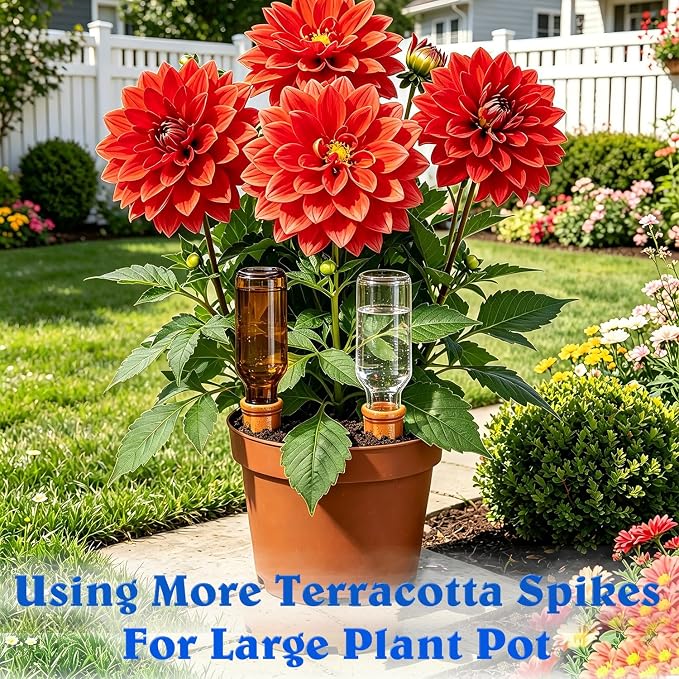 Terracotta Plant Watering Devices, Outdoor Indoor Plant Self Waterer Spikes | 6pcs Self Watering Planter Insert for Garden Potted Plant, Large Automatic Plant Watering Stakes Bulb for Vacation Plant Care