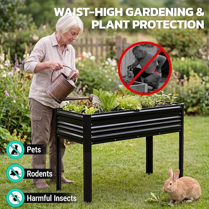 WORKPRO 48x24x32in Outdoor Galvanized Raised Garden Bed with Legs, 600LB Elevated Planter Box for Vegetable, Flowers, Herbs, Black