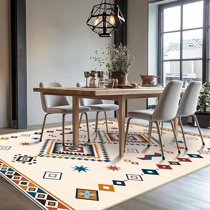 Moroccan Area Rug 5x7 for Living Room Boho Geometric Western Tribal Rug Soft Southwestern Washable Rugs Non Slip Low Pile Carpet for Bedroom Dining Room Home Office