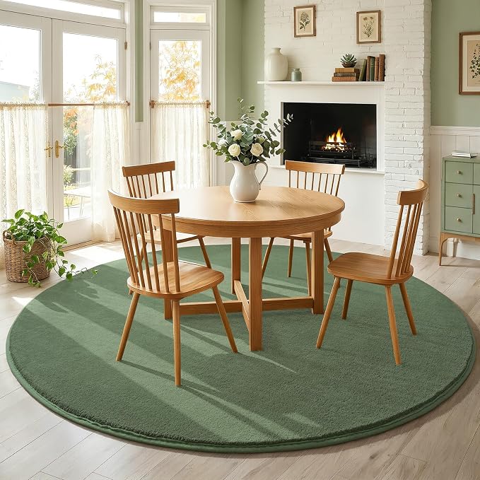 Amearea Sage Green Round Area Rugs 5ft Circle Rugs for Bedroom Living Room | Washable Fluffy Indoor Thickened Memory Foam Rug, Non Slip Minimalist Circular Carpet for Kids Boy Girl Dorm Nursery Room