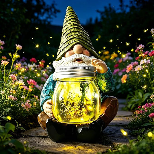 VOOKRY Solar Garden Gnome Statues, Outdoor Gnome with Firefly Solar Lights | Birthday Gifts for Mom Women Christmas Mother's Day, Garden Figurines for Yard Decor Patio Porch Lawn Ornaments