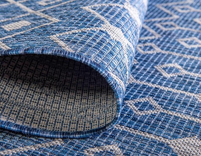 Unique Loom Outdoor Trellis Collection Area Rug - Tribal Trellis (6' 1" x 9' Rectangle, Blue/ Ivory)