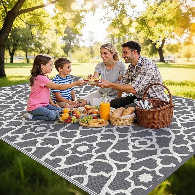 HEBE Outdoor Rug Waterproof 9x12, Plastic Straw Rug Camping Rug, Reversible Outdoor Patio Rugs RV Mat Clearance, Indoor Outside Floor Carpet for Porch,Deck,Camper,Balcony,Backyard