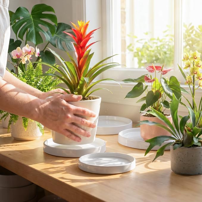 saffruff White Ceramic Plant Saucer 8 Inch, 2 Pack Sturdy Plant Pot Tray Plate for Flower Pots, Round Ceramic Saucer Tray to Catch Water Drip & Drainage, Indoor Outdoor Planter Base
