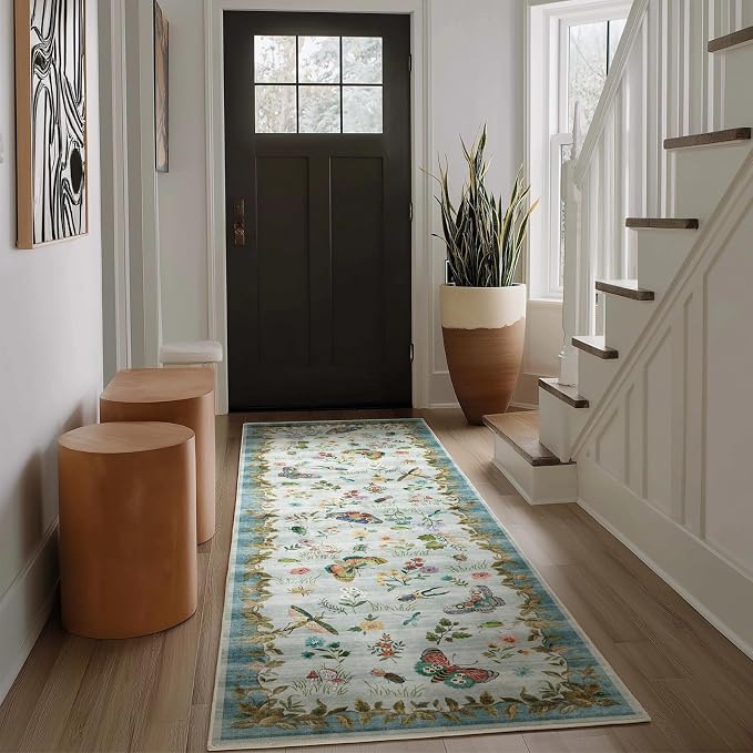 Machine Washable Runner Rug for Entryway: 2'x6' Kitchen Rugs Stain Resistant Non Slip Low Pile Soft Carpet Runners for Hallways Indoor Entryway Kitchen Beside Bedroom Living Room Farmhouse