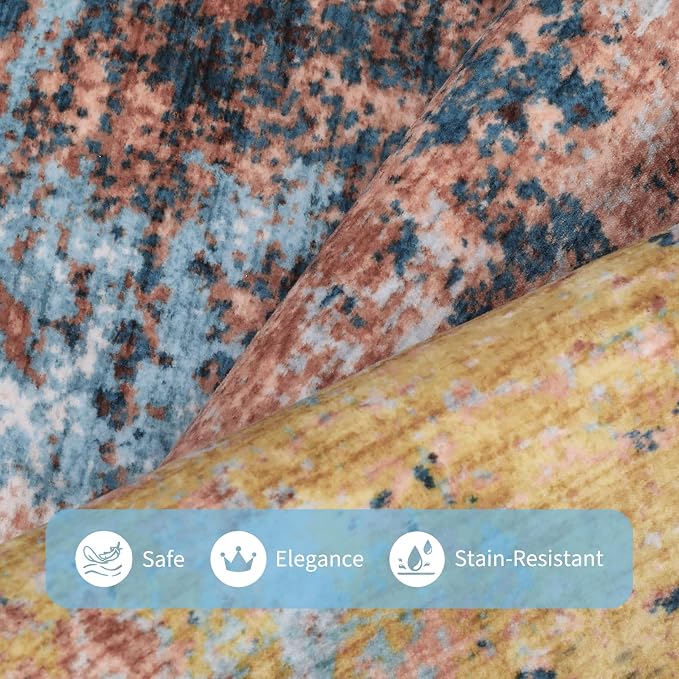 GarveeHome Abstract Area Rugs 5x7 Ultra-Soft Modern Indoor Carpet Yellow | Non-Slip Backing, Stain-Resistant Low Pile Floor Cover, Colorful Indoor Mat, Bedroom, Kitchen, Laundry