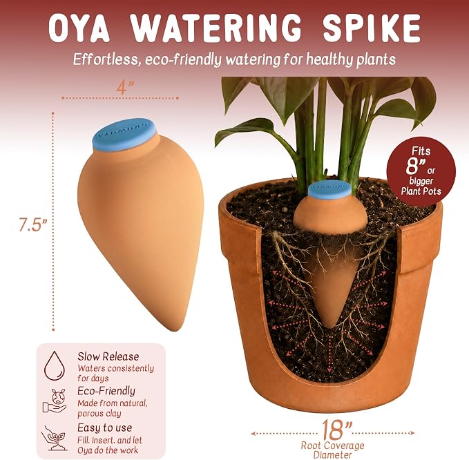 GrowOya Watering Spike for Indoor Plants |16oz self Watering Terracotta Pot| Slow Release Plant Watering Device for Pots 8 Inches or Larger| Decorative self Watering Planter Insert